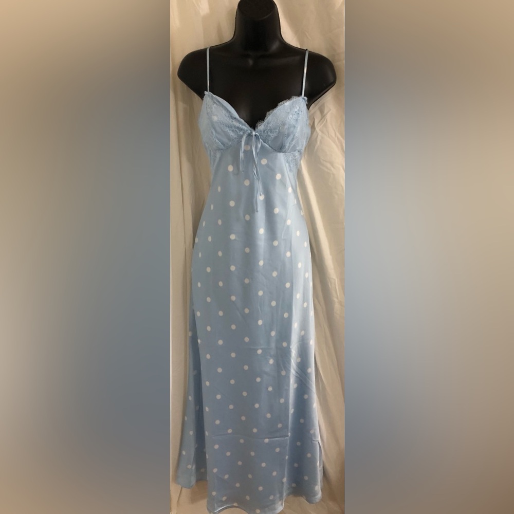 Jessica Simpson blue white polka dot lace cups satin effect maxi dress size M - Picture 12 of 17